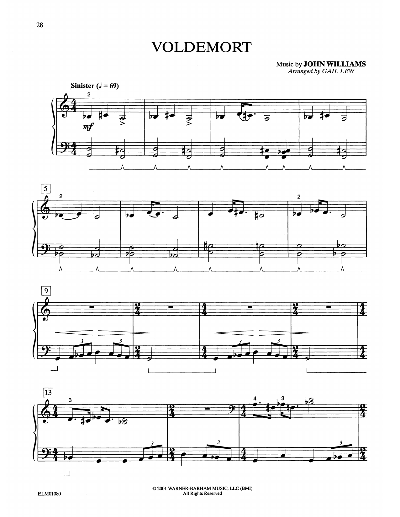 Download John Williams Voldemort (from Harry Potter) (arr. Gail Lew) Sheet Music and learn how to play Easy Piano PDF digital score in minutes