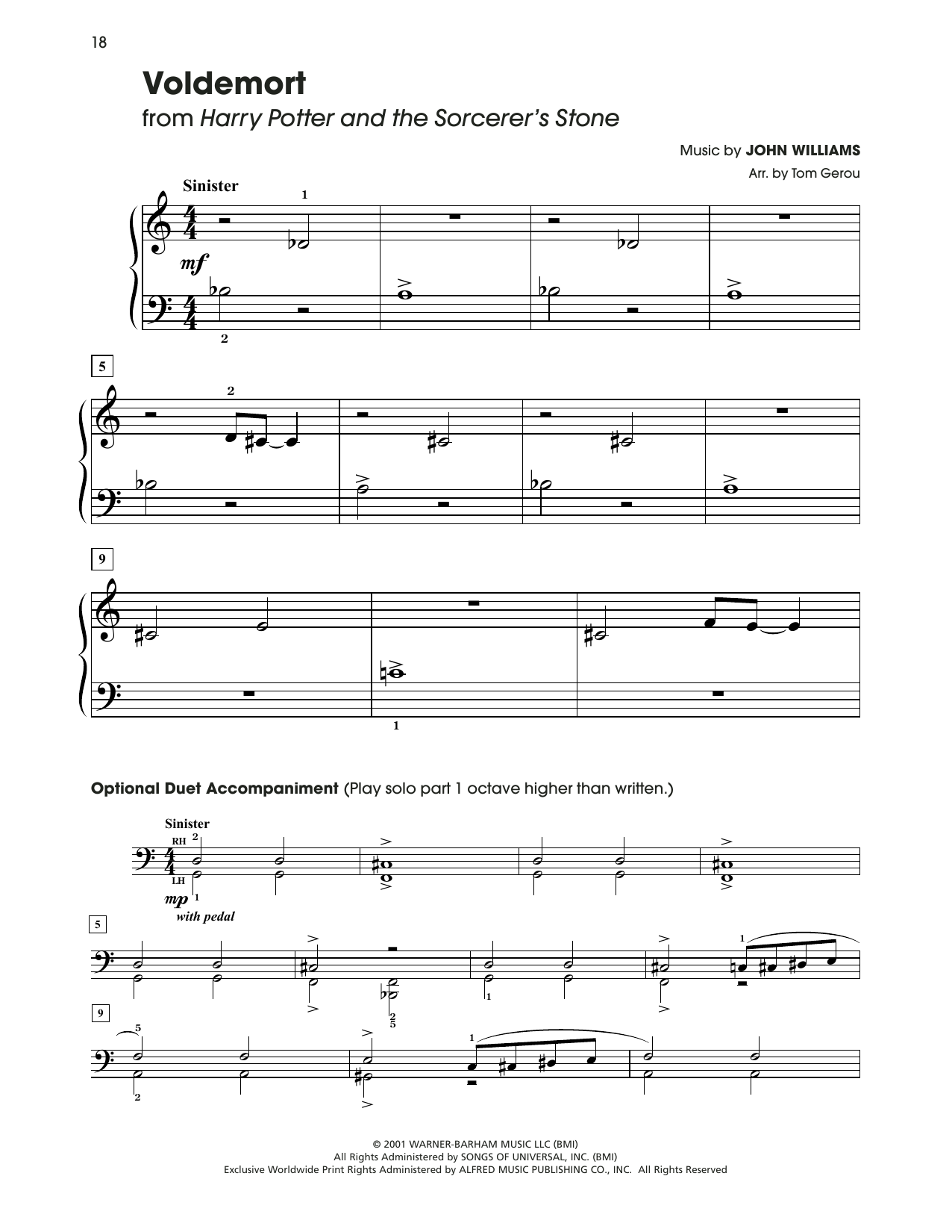 Download John Williams Voldemort (from Harry Potter) (arr. Tom Gerou) Sheet Music and learn how to play 5-Finger Piano PDF digital score in minutes