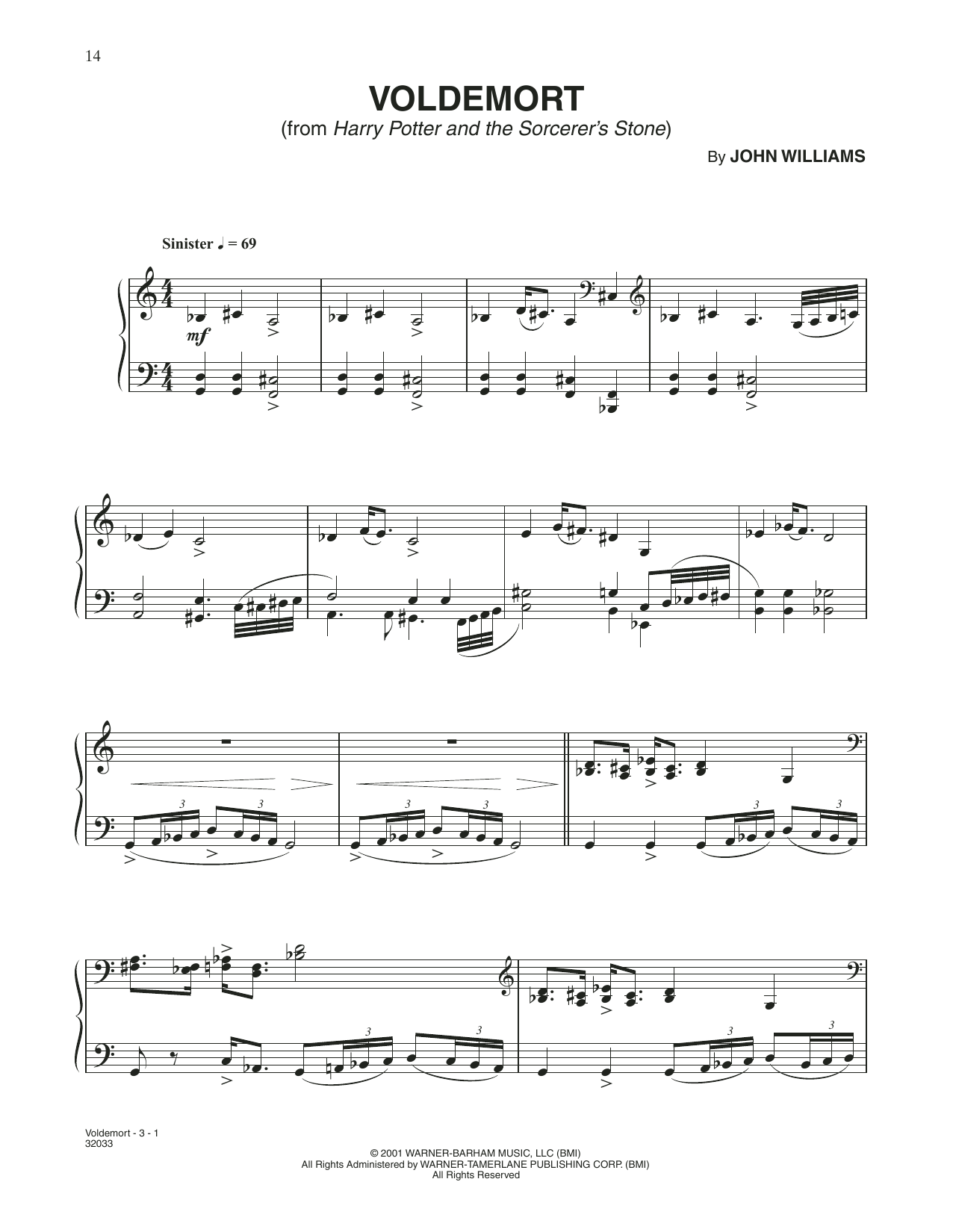 Download John Williams Voldemort (from Harry Potter) Sheet Music and learn how to play Piano Solo PDF digital score in minutes