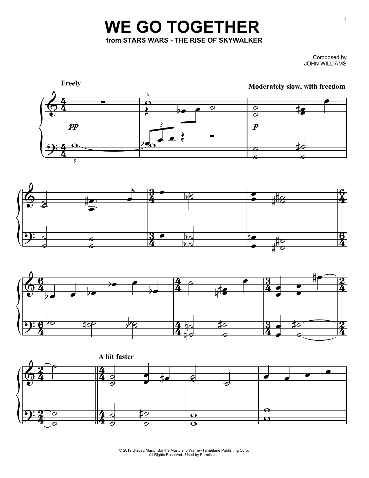 Download John Williams We Go Together (from The Rise Of Skywalker) Sheet Music and learn how to play Piano Solo PDF digital score in minutes