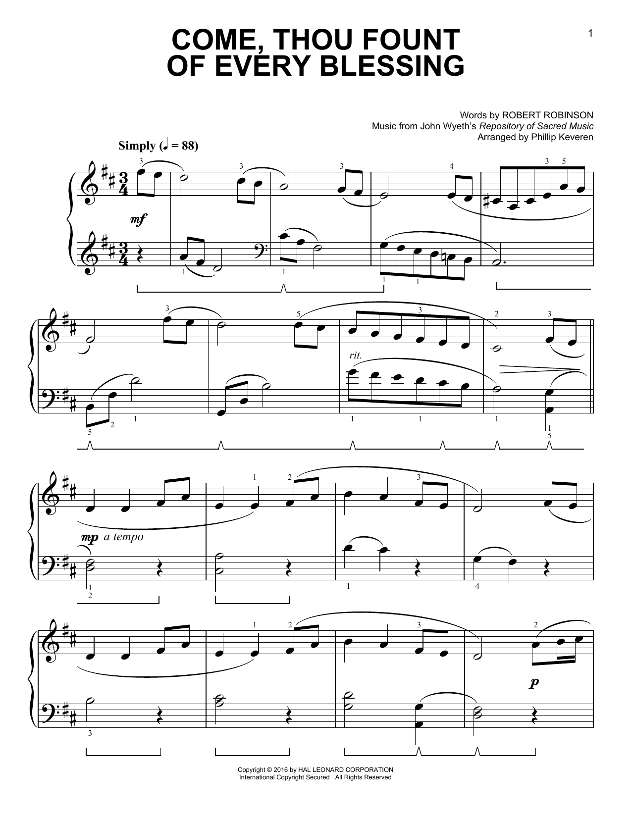 Download Phillip Keveren Come, Thou Fount Of Every Blessing Sheet Music and learn how to play Easy Piano PDF digital score in minutes