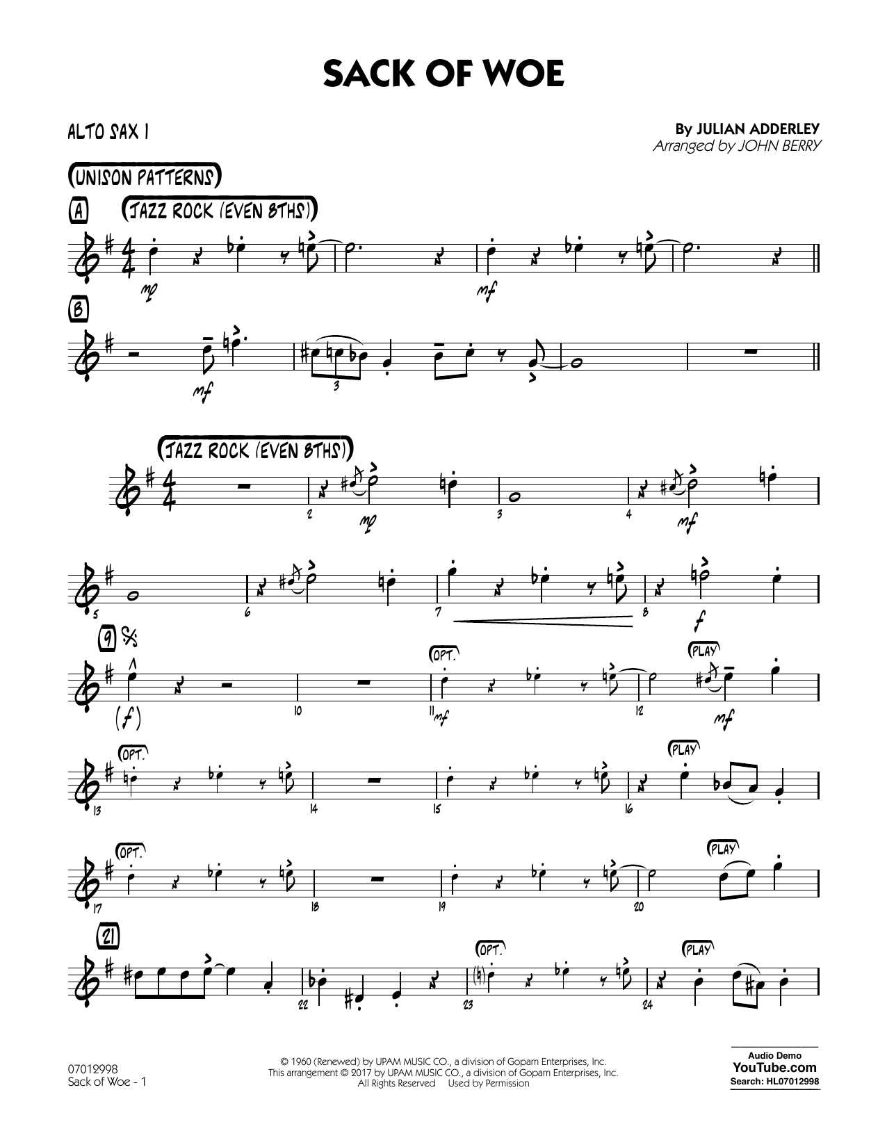 John Berry Sack Of Woe Alto Sax 1 Sheet Music Notes Download Printable Pdf Score 369492 