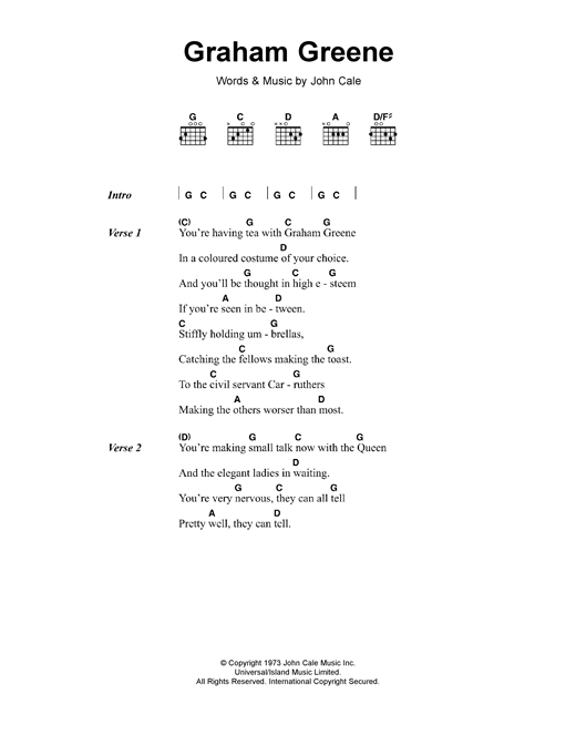 Download John Cale Graham Greene Sheet Music and learn how to play Lyrics & Chords PDF digital score in minutes