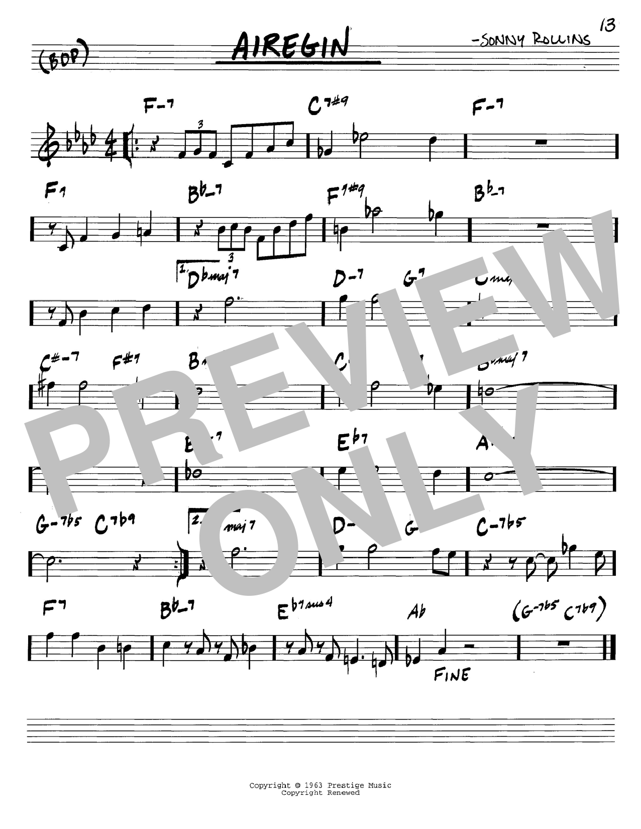 John Coltrane Airegin Sheet Music Notes Download Printable Pdf Score 61962 9778