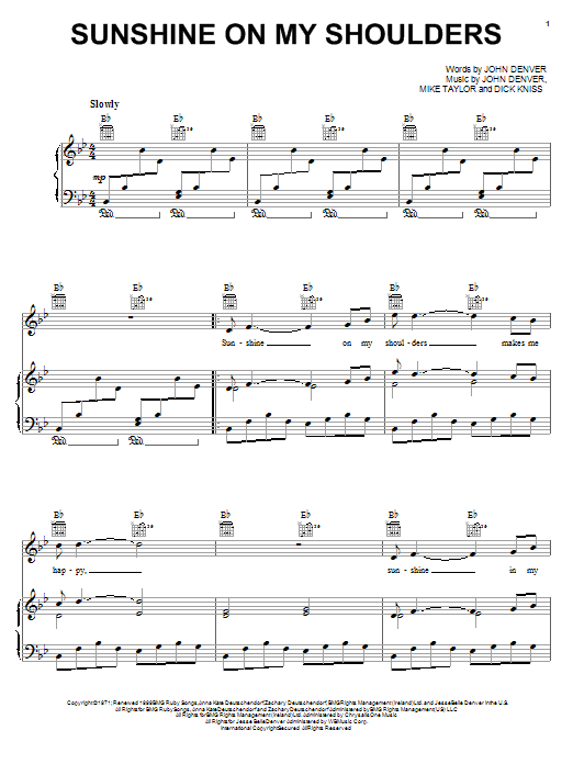 Download John Denver Sheet Music and learn how to play Piano, Vocal & Guitar (Right-Hand Melody) PDF score in minutes