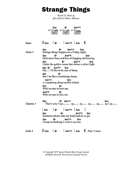 Download John Holt Strange Things Sheet Music and learn how to play Lyrics & Chords PDF digital score in minutes