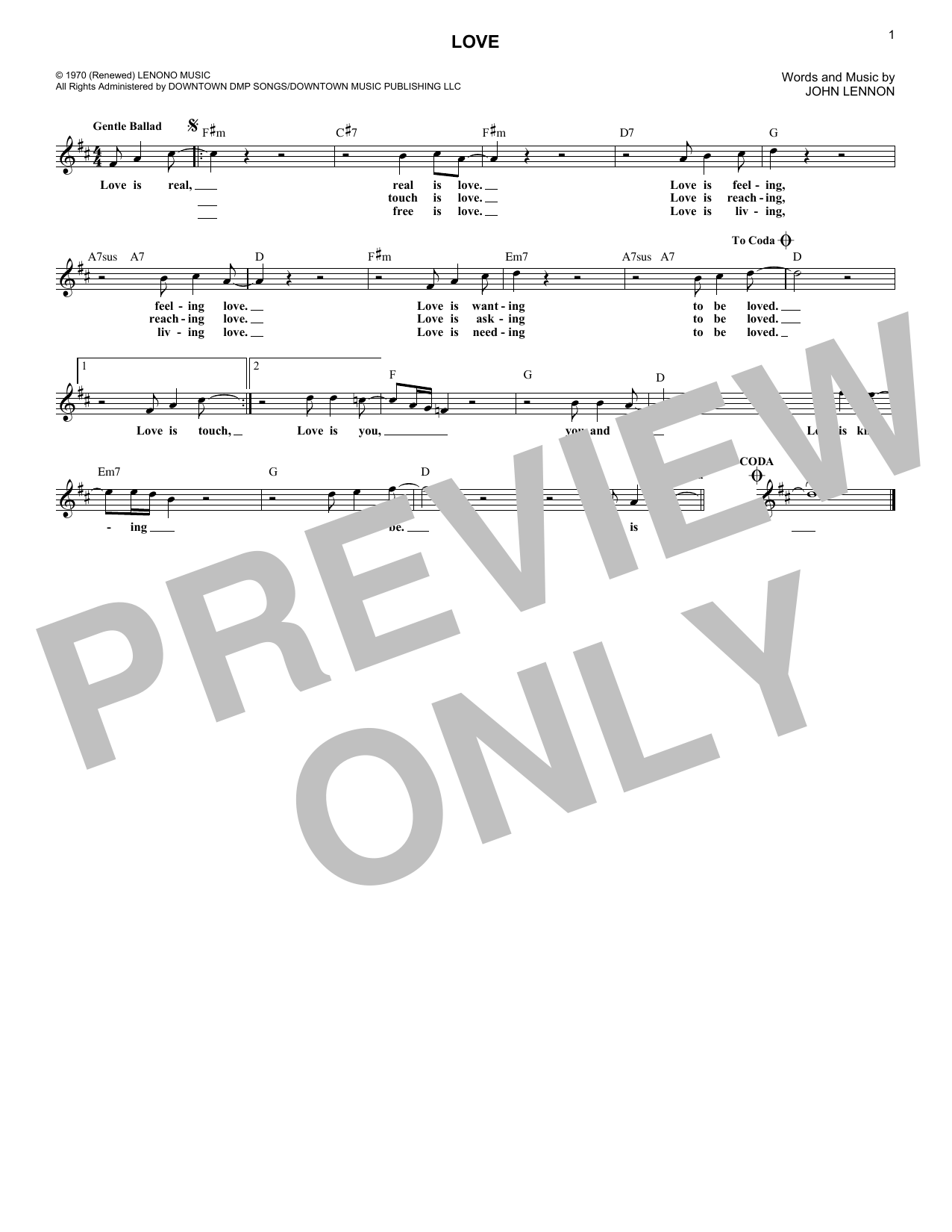 John Lennon Love Sheet Music Notes Chords Melody Line Lyrics Chords Download Pop Pdf