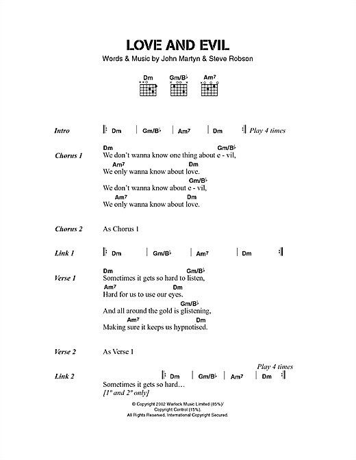 Download John Martyn Love And Evil Sheet Music and learn how to play Lyrics & Chords PDF digital score in minutes