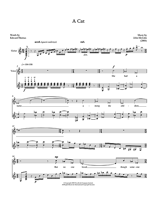 Download John McCabe A Cat (for mezzo-soprano & guitar) Sheet Music and learn how to play Piano & Vocal PDF digital score in minutes