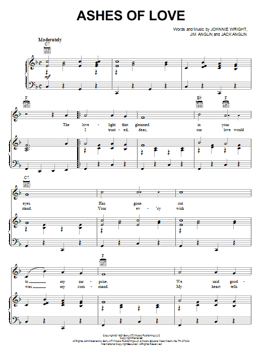 Download Johnnie & Jack Ashes Of Love Sheet Music and learn how to play Lyrics & Chords PDF digital score in minutes