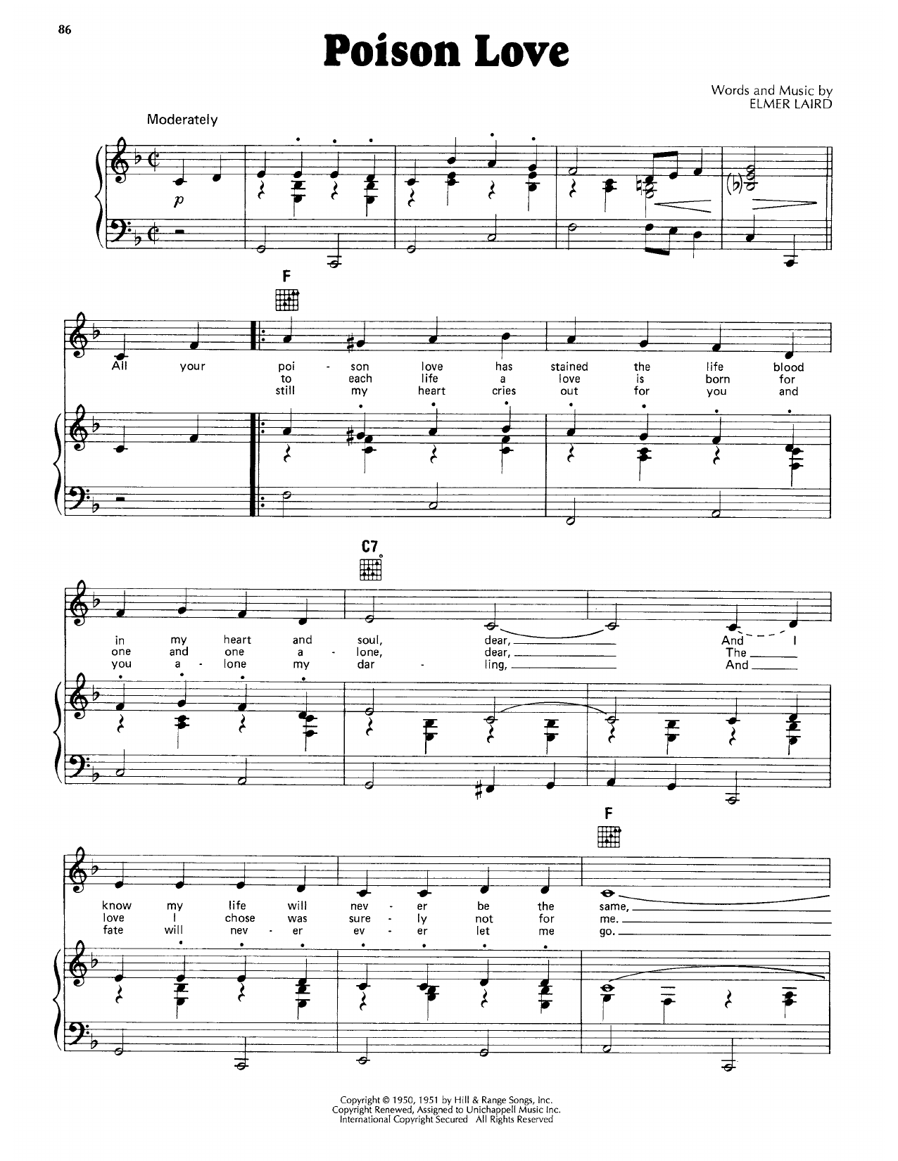 Download Johnnie & Jack Poison Love Sheet Music and learn how to play Piano, Vocal & Guitar Chords (Right-Hand Melody) PDF digital score in minutes