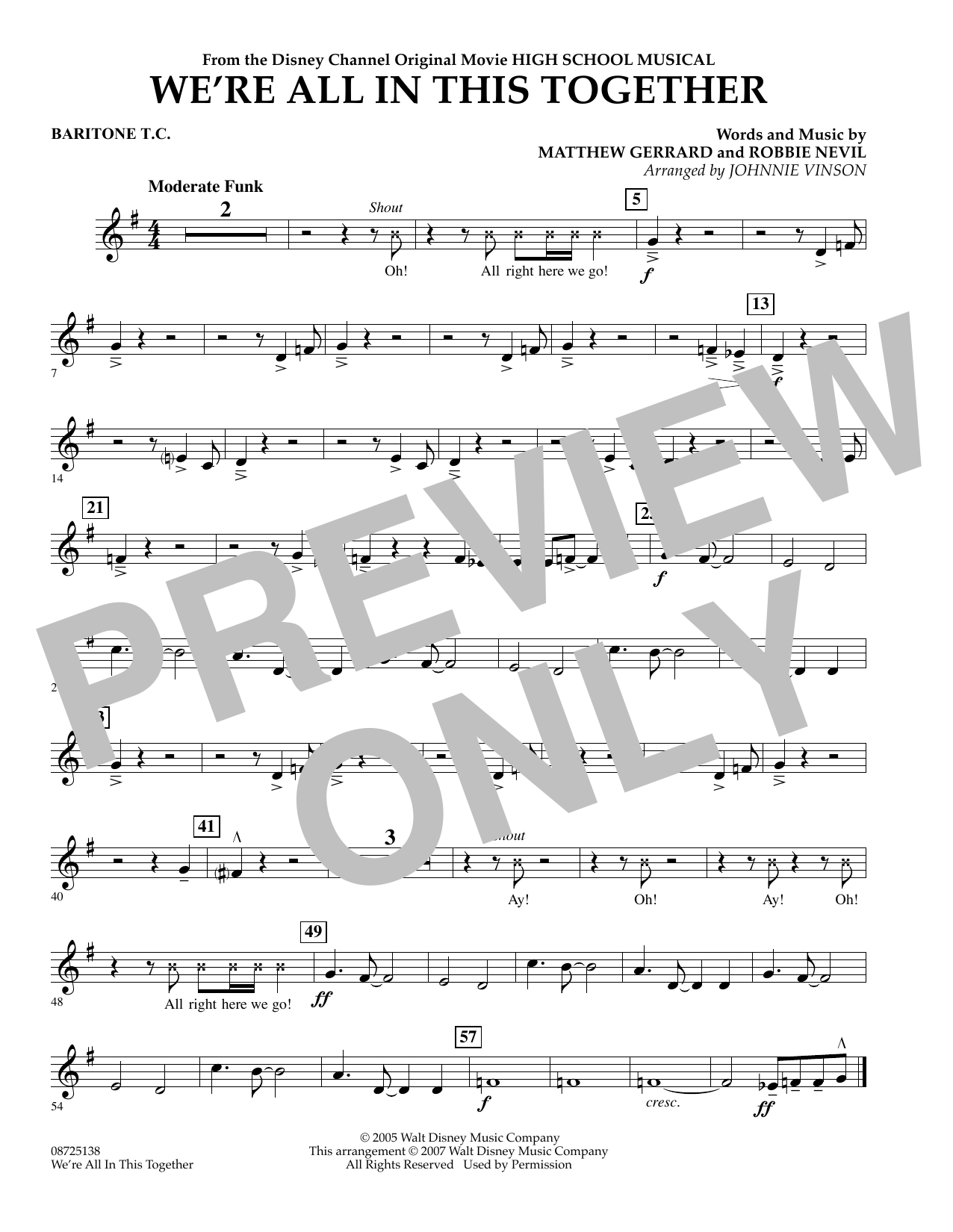 Download Johnnie Vinson We're All In This Together (from High School Musical) - Baritone T.C. Sheet Music and learn how to play Concert Band PDF digital score in minutes