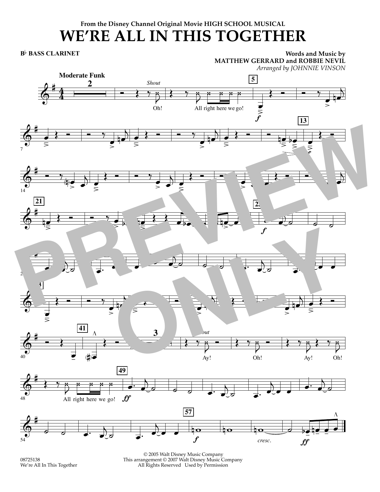 Download Johnnie Vinson We're All In This Together (from High School Musical) - Bb Bass Clarinet Sheet Music and learn how to play Concert Band PDF digital score in minutes