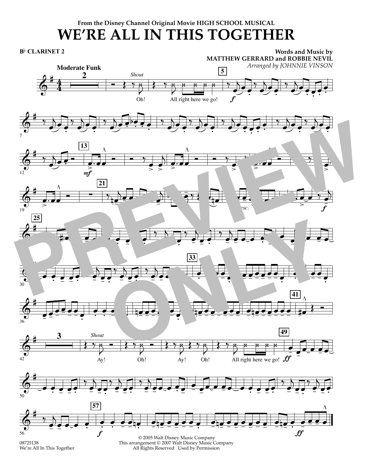 Download Johnnie Vinson We're All In This Together (from High School Musical) - Bb Clarinet 2 Sheet Music and learn how to play Concert Band PDF digital score in minutes