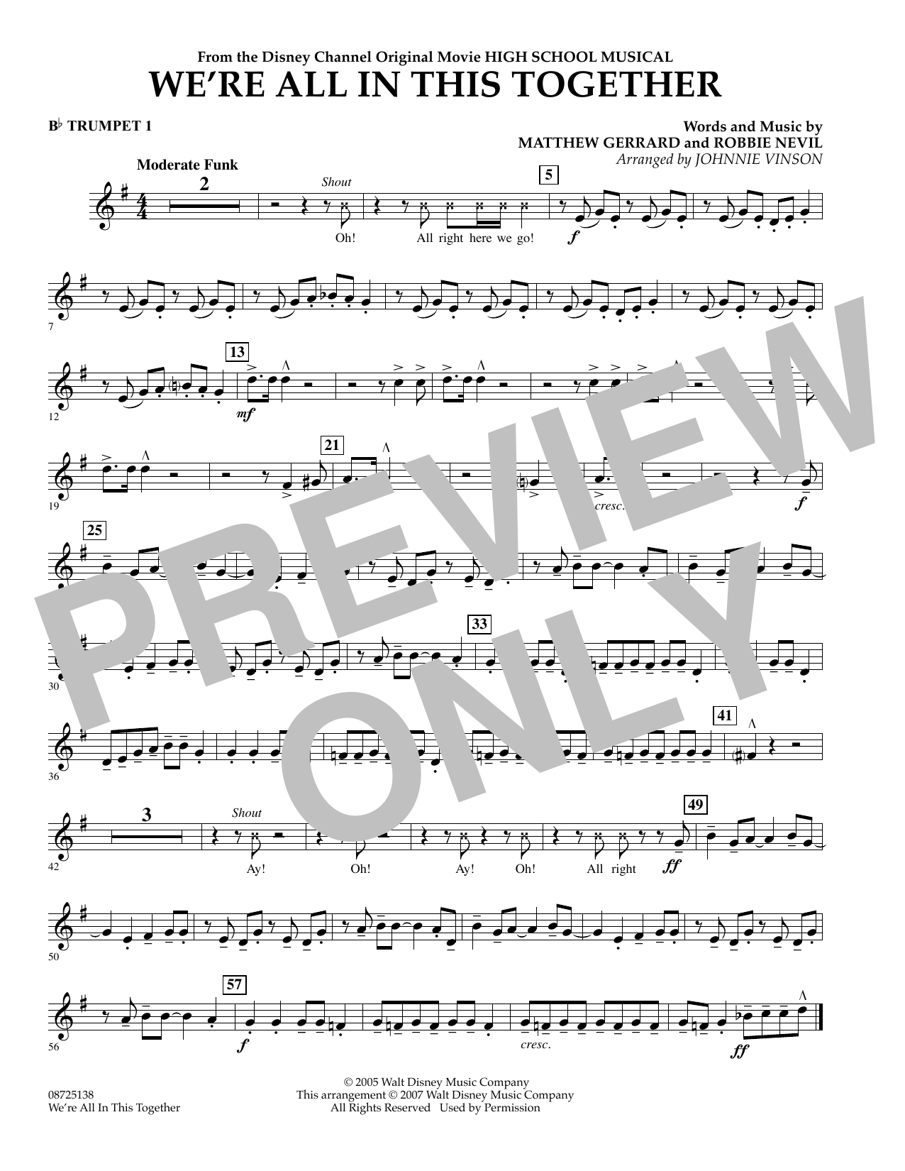 Download Johnnie Vinson We're All In This Together (from High School Musical) - Bb Trumpet 1 Sheet Music and learn how to play Concert Band PDF digital score in minutes