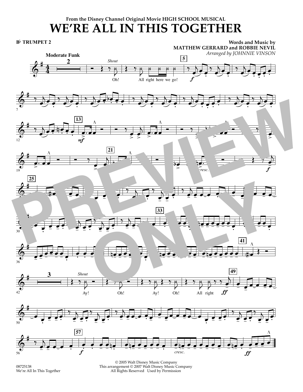 Download Johnnie Vinson We're All In This Together (from High School Musical) - Bb Trumpet 2 Sheet Music and learn how to play Concert Band PDF digital score in minutes