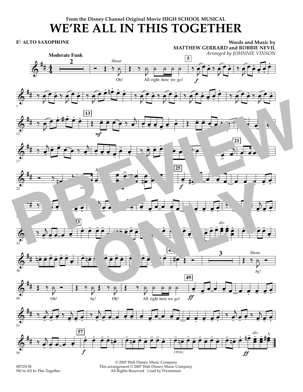 Download Johnnie Vinson We're All In This Together (from High School Musical) - Eb Alto Saxophone Sheet Music and learn how to play Concert Band PDF digital score in minutes