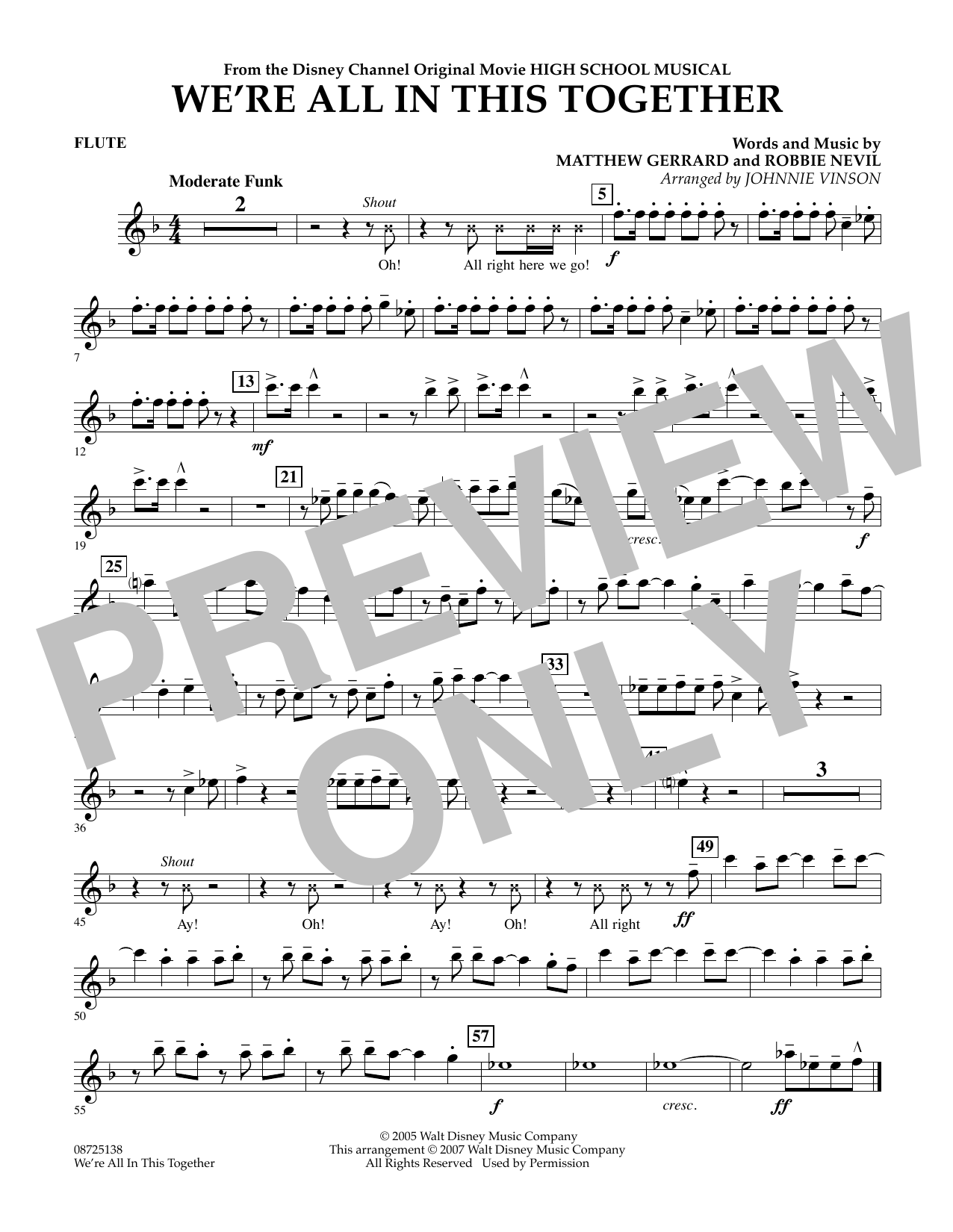 Download Johnnie Vinson We're All In This Together (from High School Musical) - Flute Sheet Music and learn how to play Concert Band PDF digital score in minutes