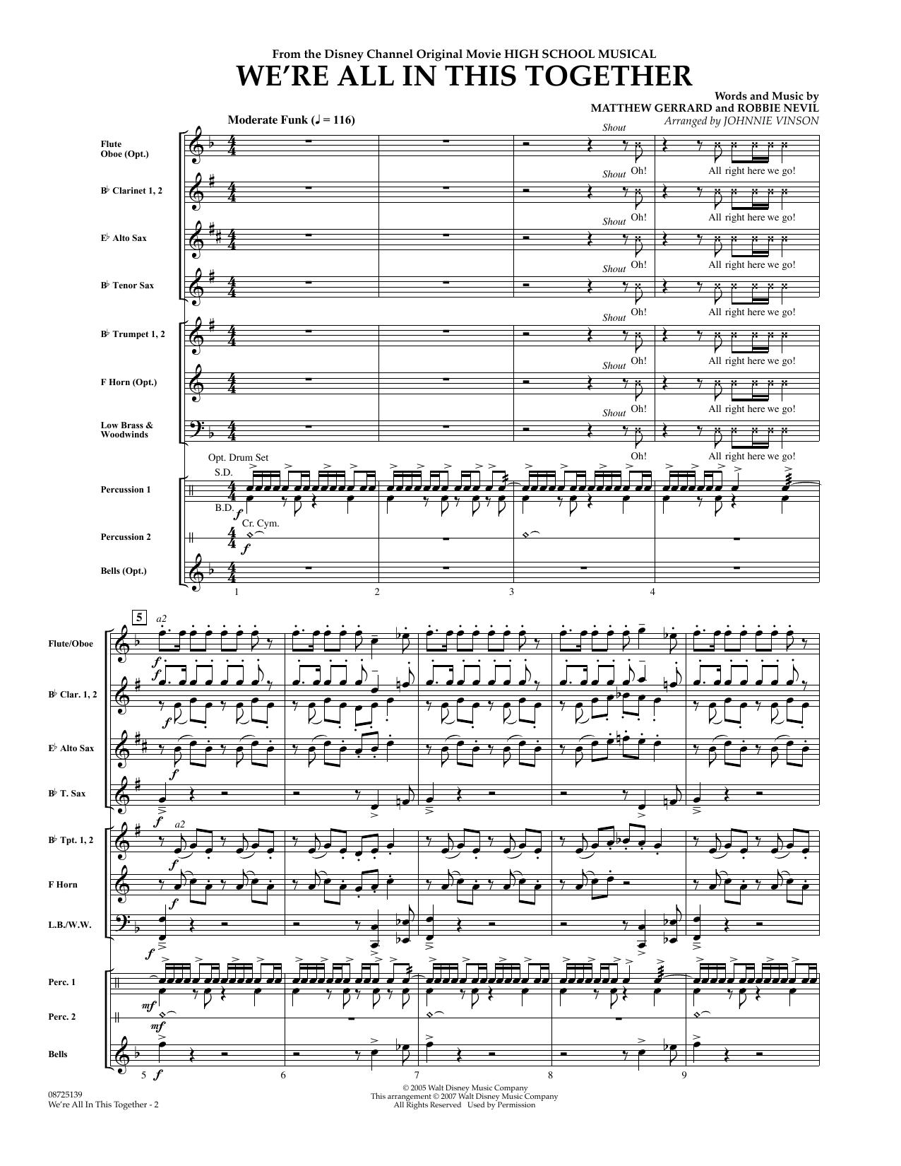 Download Johnnie Vinson We're All In This Together (from High School Musical) - Full Score Sheet Music and learn how to play Concert Band PDF digital score in minutes