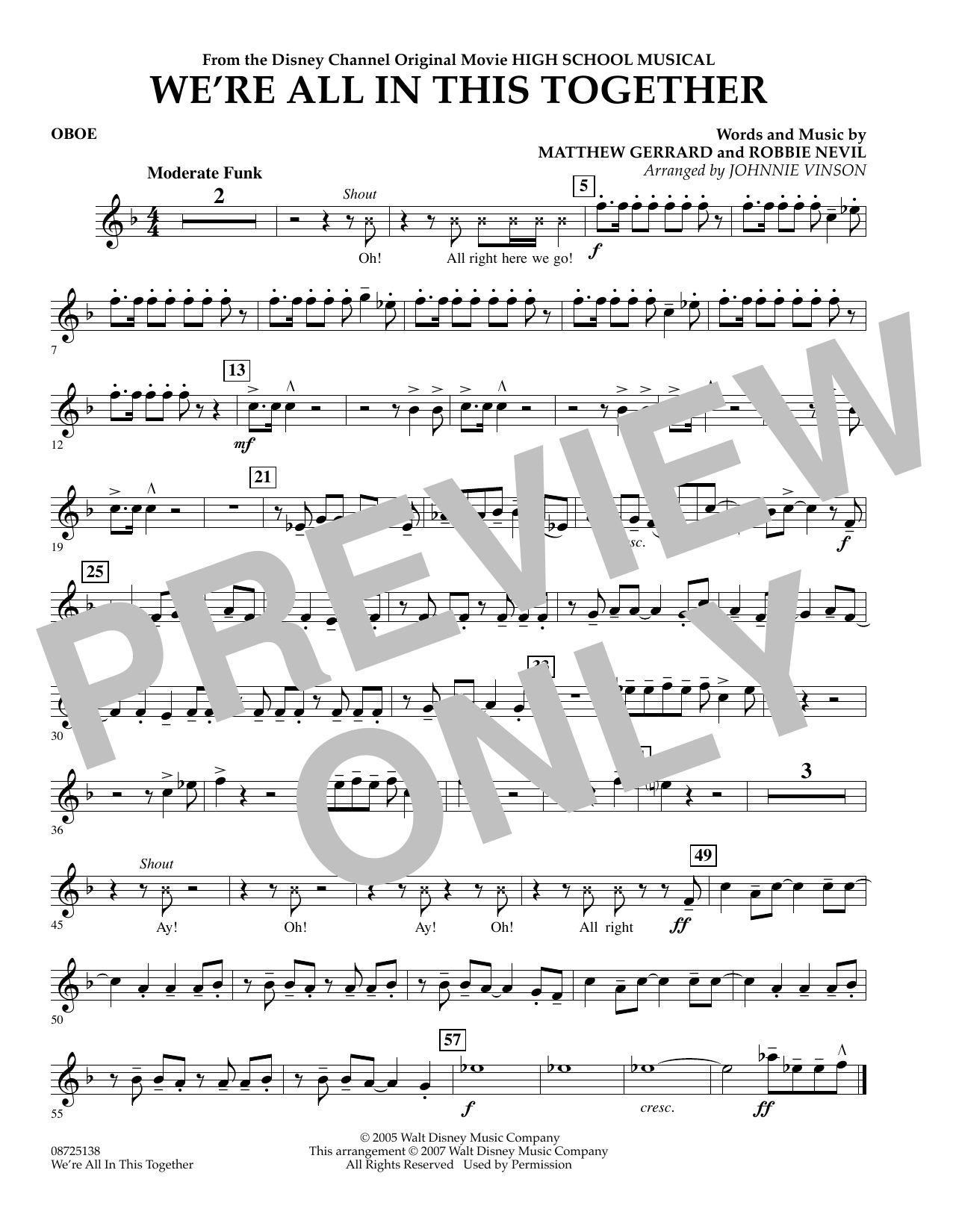 Download Johnnie Vinson We're All In This Together (from High School Musical) - Oboe Sheet Music and learn how to play Concert Band PDF digital score in minutes