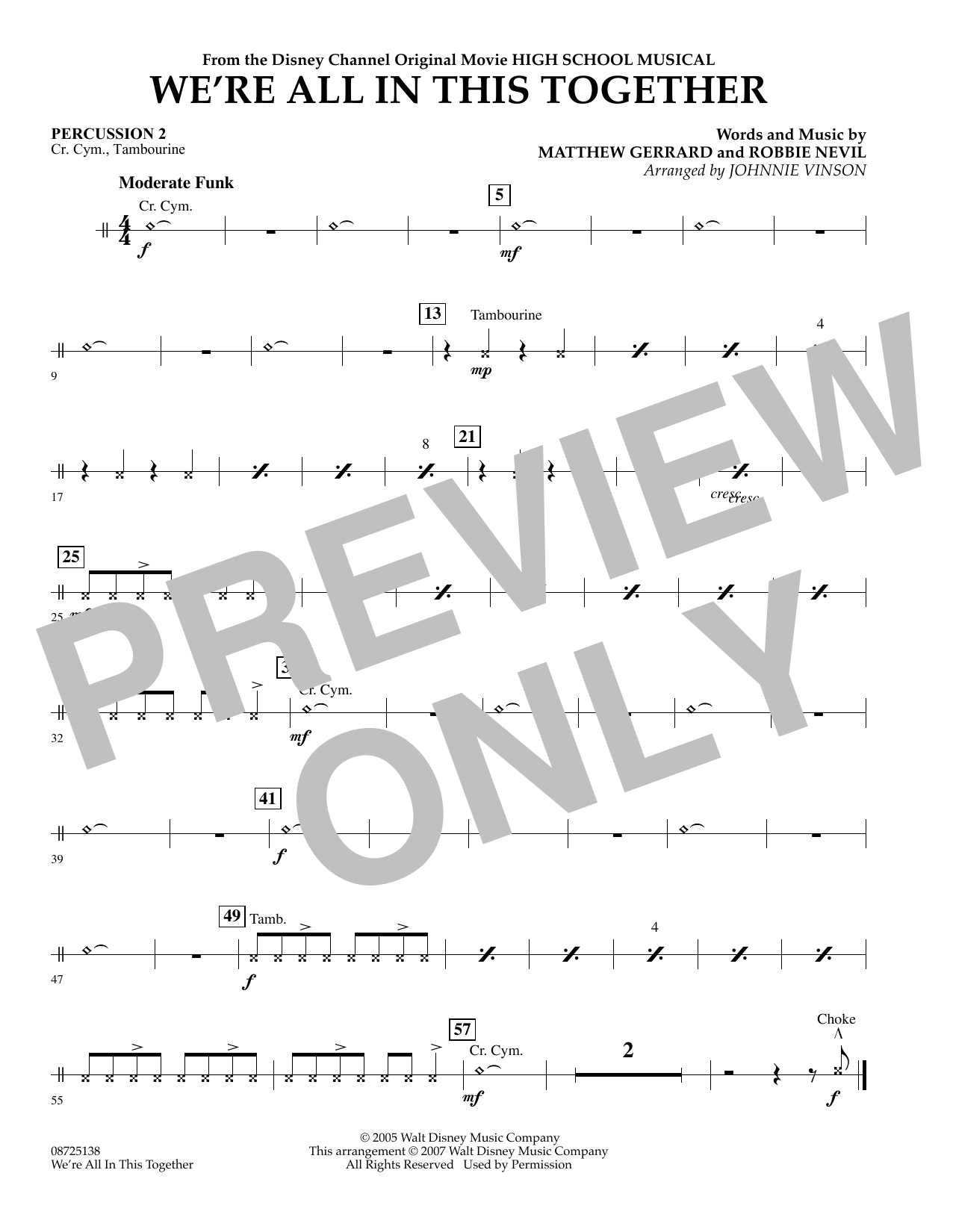 Download Johnnie Vinson We're All In This Together (from High School Musical) - Percussion 2 Sheet Music and learn how to play Concert Band PDF digital score in minutes