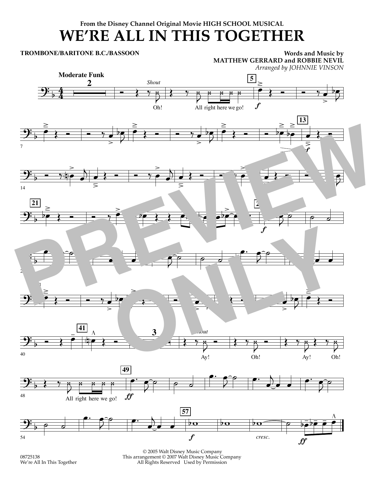 Download Johnnie Vinson We're All In This Together (from High School Musical) - Trombone/Baritone B.C./B Sheet Music and learn how to play Concert Band PDF digital score in minutes