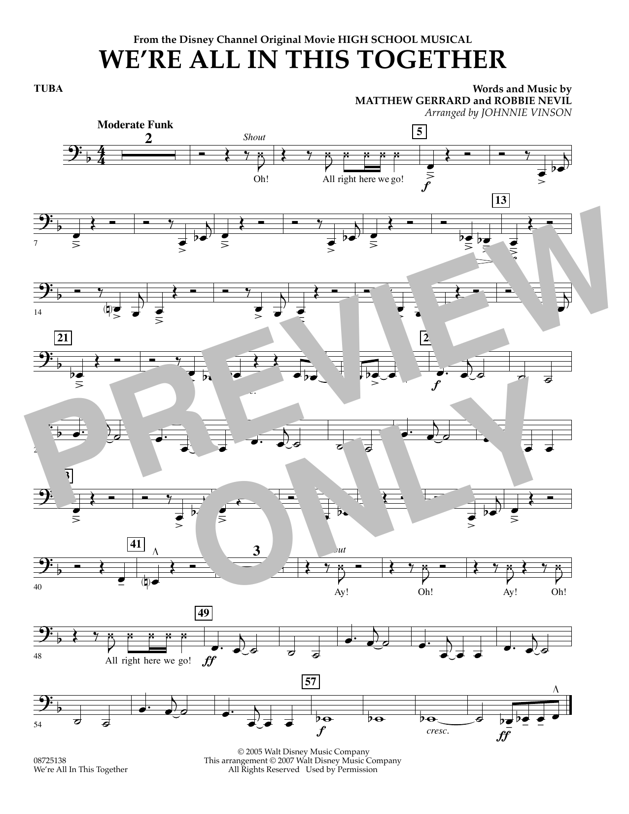 Download Johnnie Vinson We're All In This Together (from High School Musical) - Tuba Sheet Music and learn how to play Concert Band PDF digital score in minutes