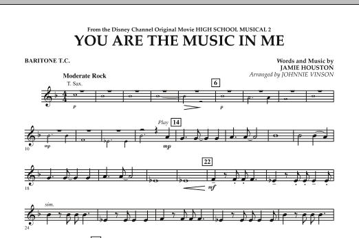 Download Johnnie Vinson You Are The Music In Me (from High School Musical 2) - Baritone T.C. Sheet Music and learn how to play Concert Band PDF digital score in minutes