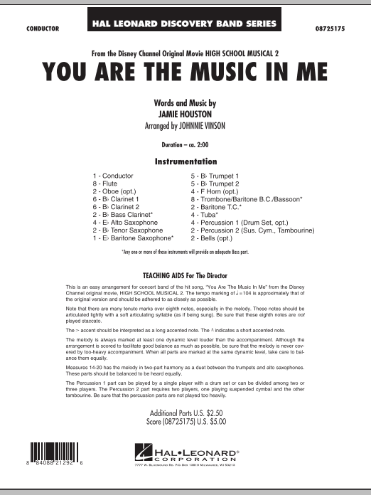 Download Johnnie Vinson You Are The Music In Me (from High School Musical 2) - Full Score Sheet Music and learn how to play Concert Band PDF digital score in minutes