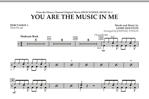 Download Johnnie Vinson You Are The Music In Me (from High School Musical 2) - Percussion 1 Sheet Music and learn how to play Concert Band PDF digital score in minutes