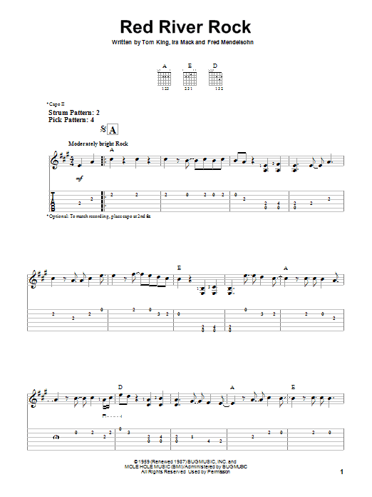 Download Johnny & The Hurricanes Red River Rock Sheet Music and learn how to play Easy Guitar Tab PDF digital score in minutes