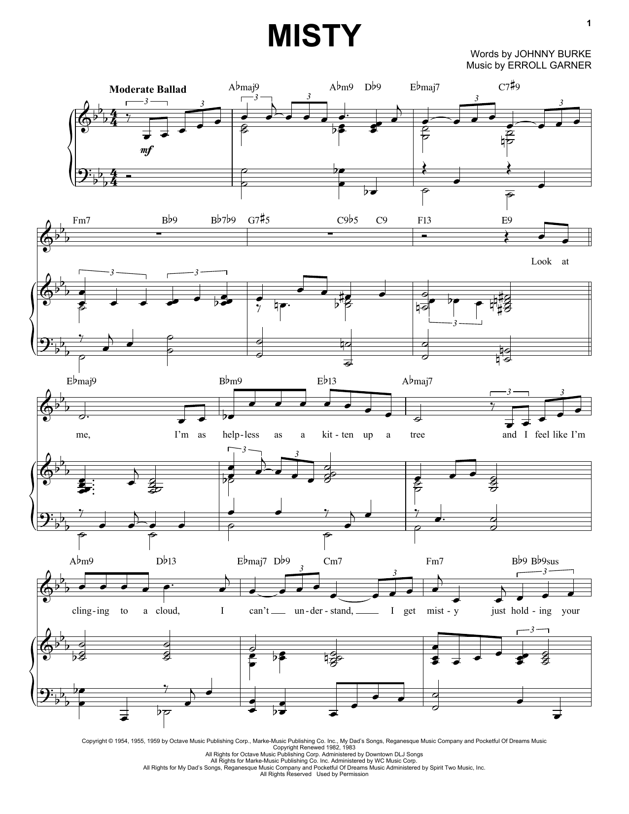 Download Johnny Burke and Erroll Garner Misty [Jazz version] (arr. Brent Edstrom) Sheet Music and learn how to play Piano & Vocal PDF digital score in minutes