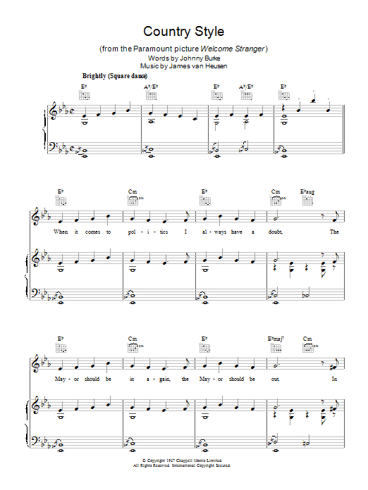 Download Johnny Burke Country Style Sheet Music and learn how to play Piano, Vocal & Guitar (Right-Hand Melody) PDF digital score in minutes
