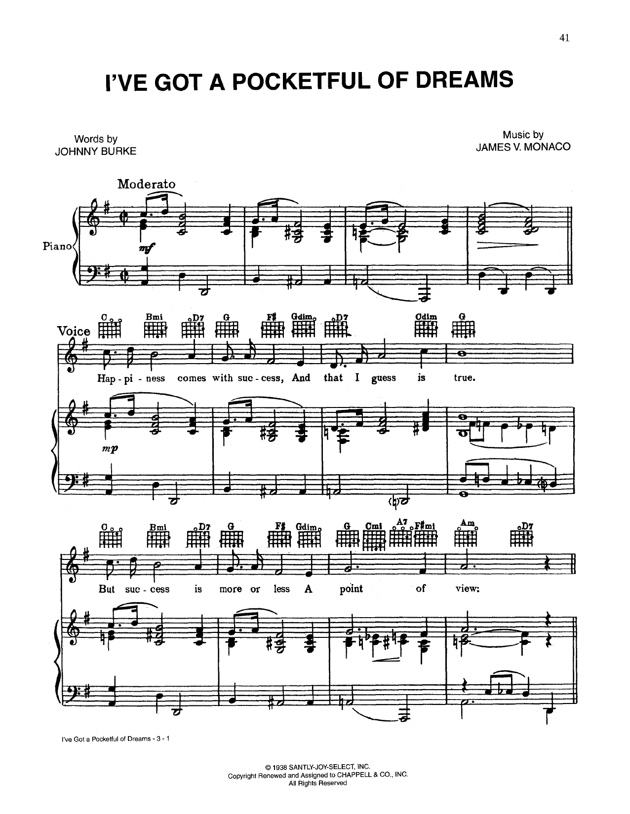 Download Johnny Burke I've Got A Pocketful Of Dreams Sheet Music and learn how to play Piano, Vocal & Guitar (Right-Hand Melody) PDF digital score in minutes