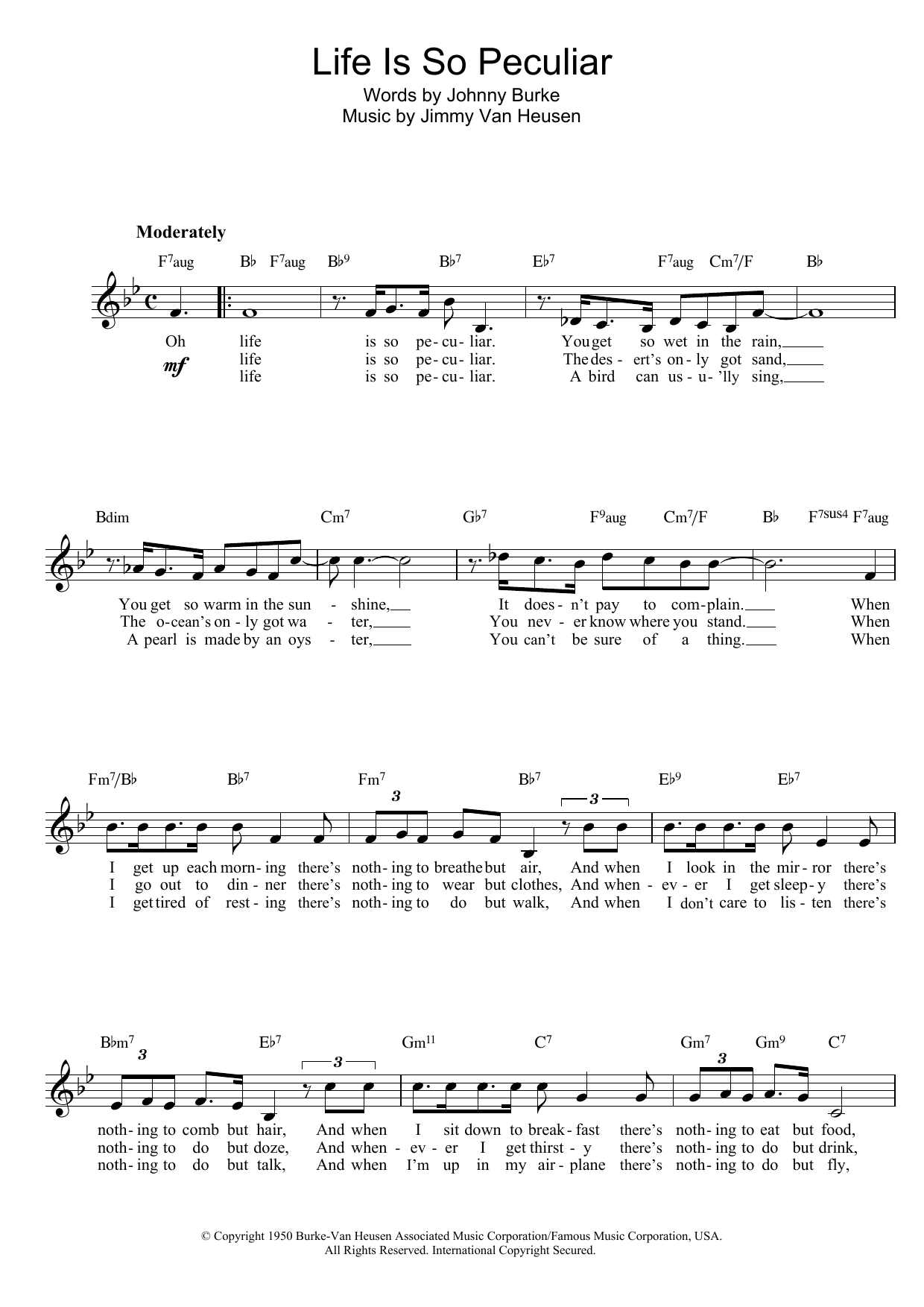 Download Johnny Burke Life Is So Peculiar Sheet Music and learn how to play Lead Sheet / Fake Book PDF digital score in minutes