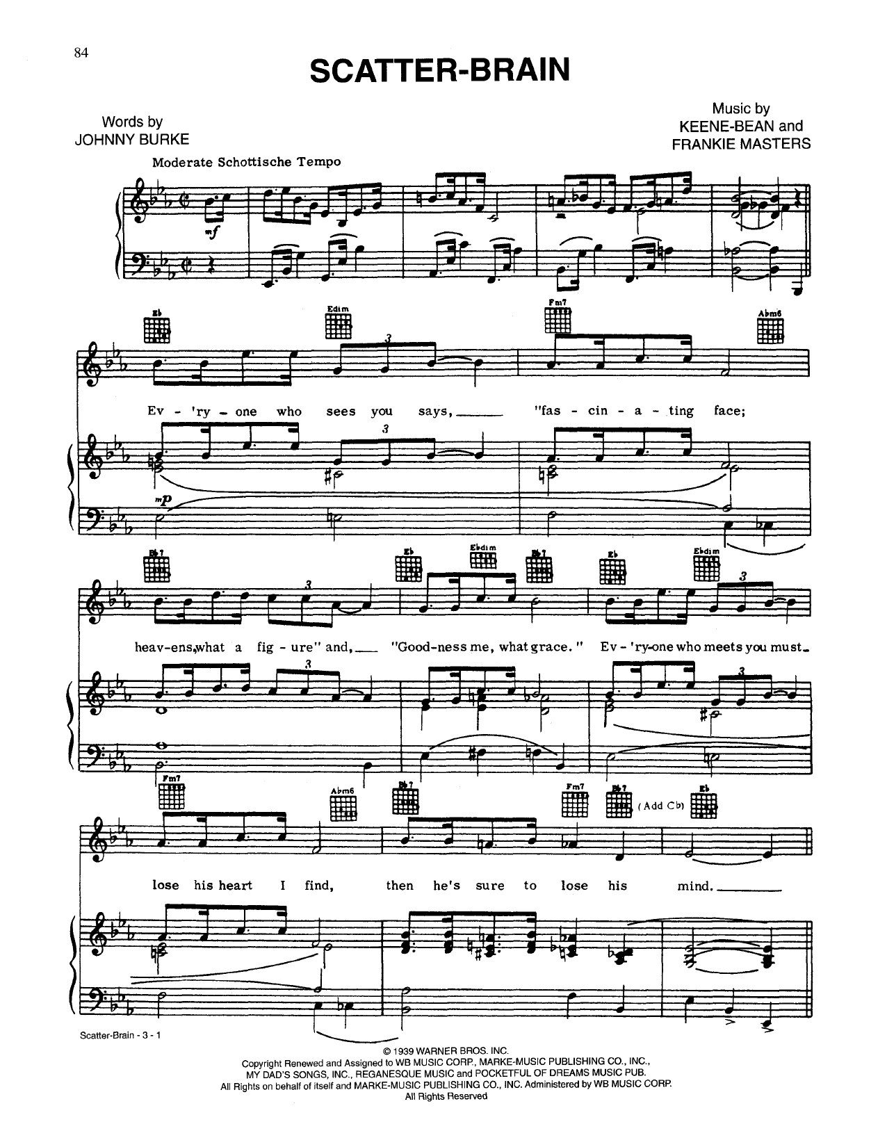 Download Johnny Burke Scatterbrain Sheet Music and learn how to play Piano, Vocal & Guitar (Right-Hand Melody) PDF digital score in minutes