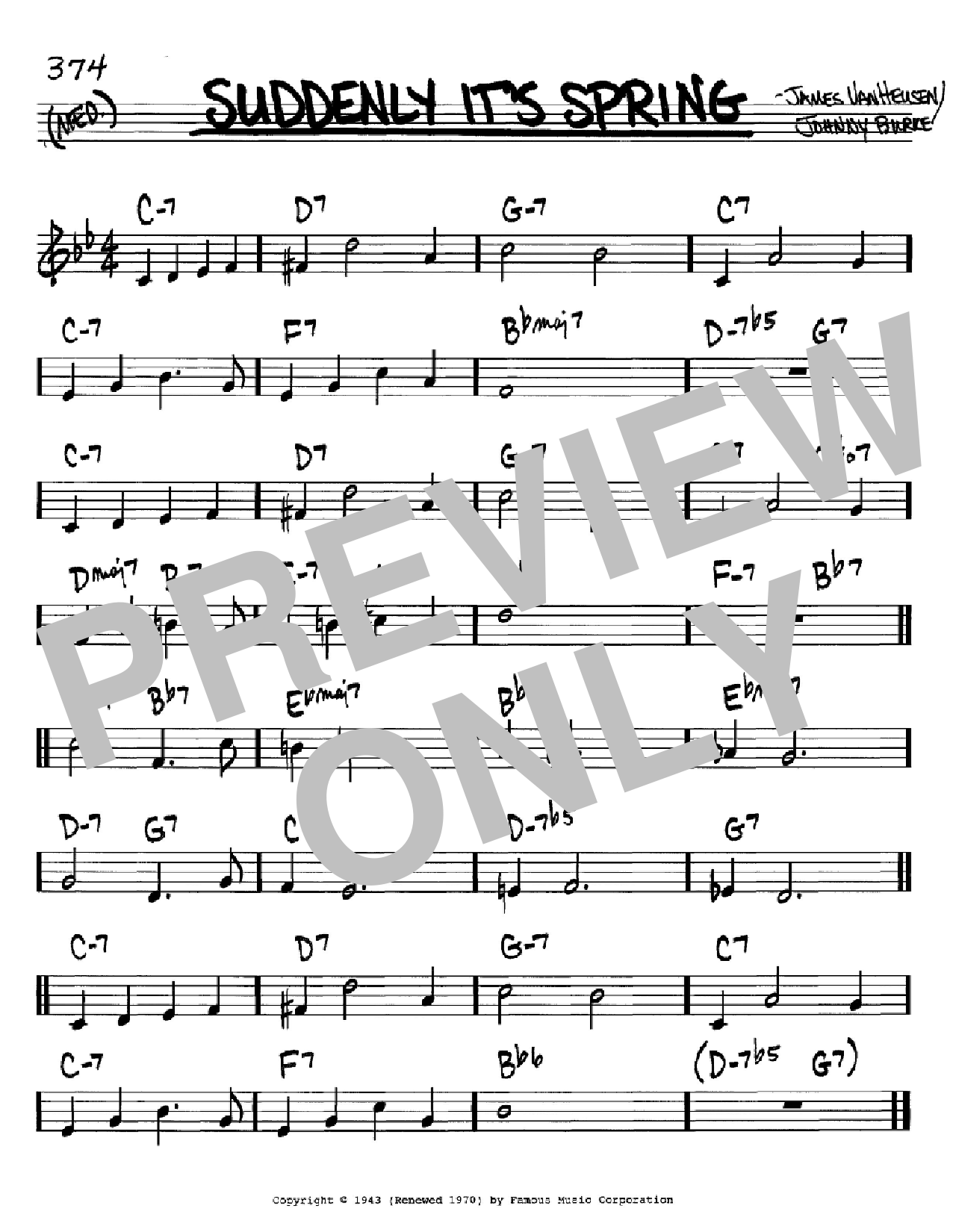 Download Johnny Burke Suddenly It's Spring Sheet Music and learn how to play Real Book - Melody, Lyrics & Chords - C Instruments PDF digital score in minutes