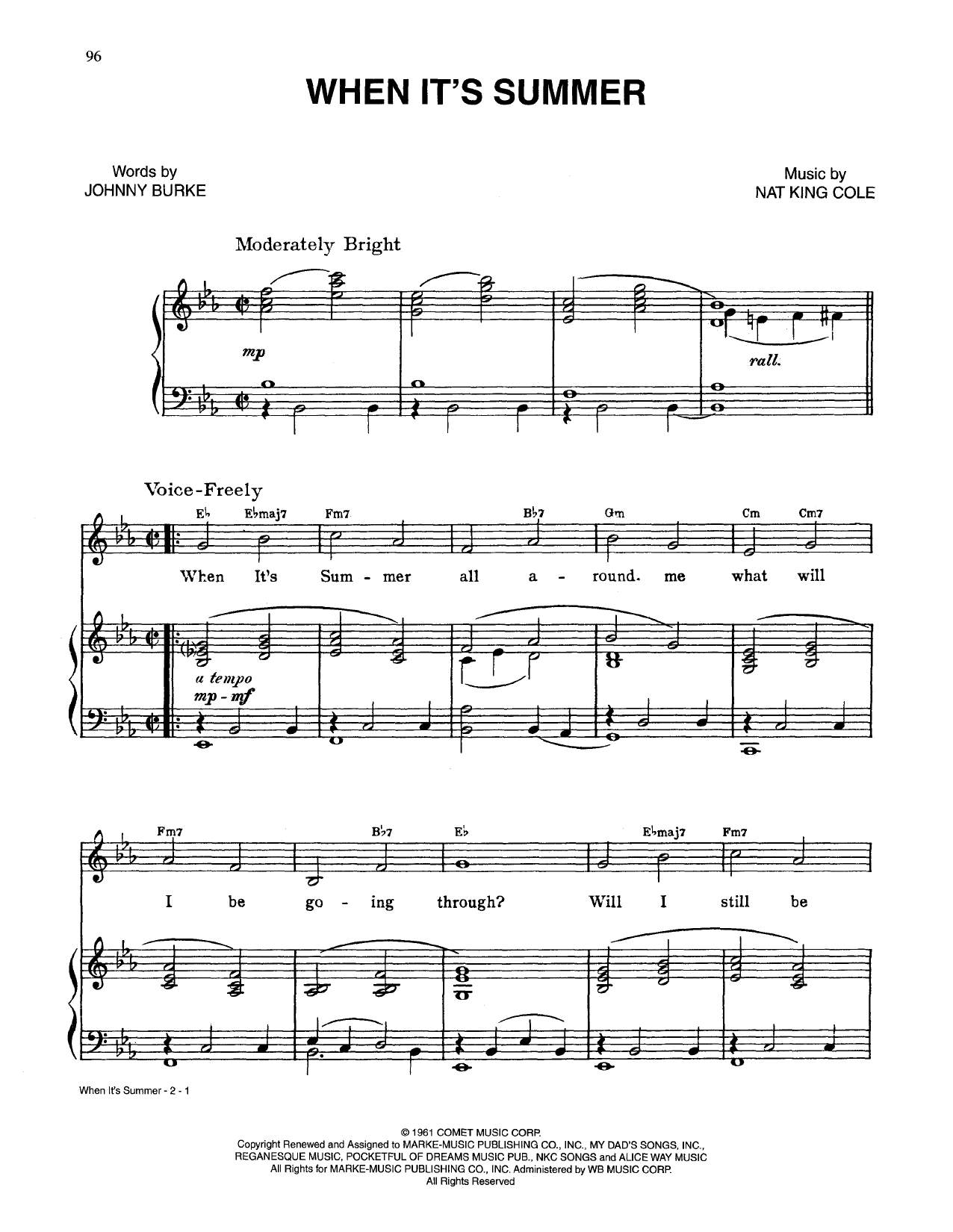 Download Johnny Burke When It's Summer Sheet Music and learn how to play Piano, Vocal & Guitar (Right-Hand Melody) PDF digital score in minutes