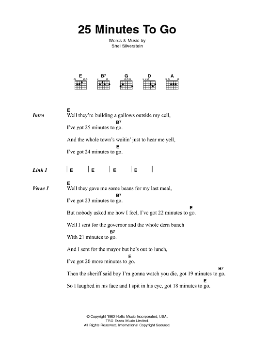 Download Johnny Cash 25 Minutes To Go Sheet Music and learn how to play Lyrics & Chords PDF digital score in minutes