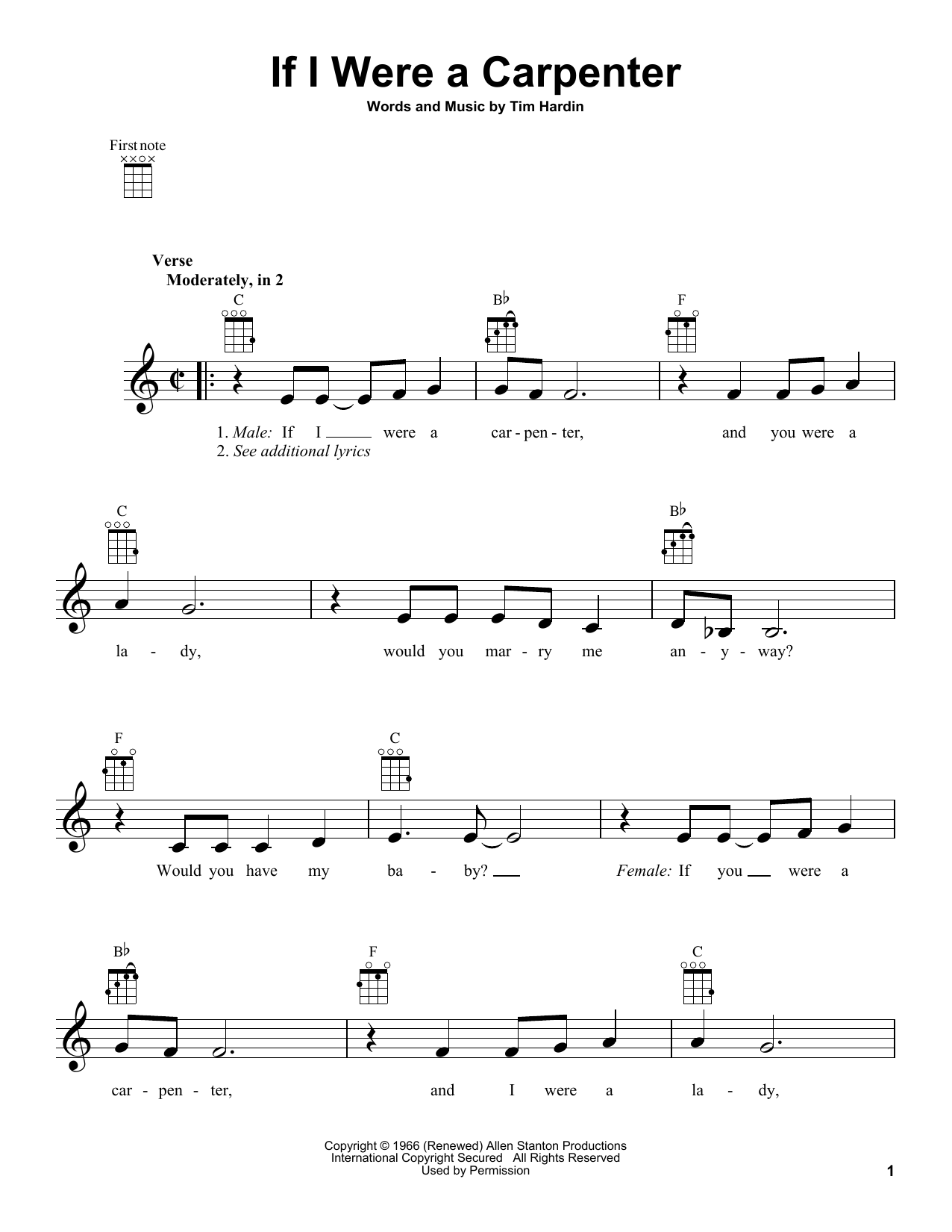 Download Johnny Cash & June Carter If I Were A Carpenter Sheet Music and learn how to play Ukulele with strumming patterns PDF digital score in minutes