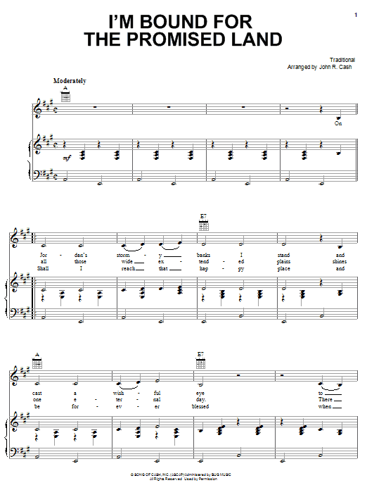 Download Johnny Cash Bound For The Promised Land Sheet Music and learn how to play Piano, Vocal & Guitar (Right-Hand Melody) PDF digital score in minutes