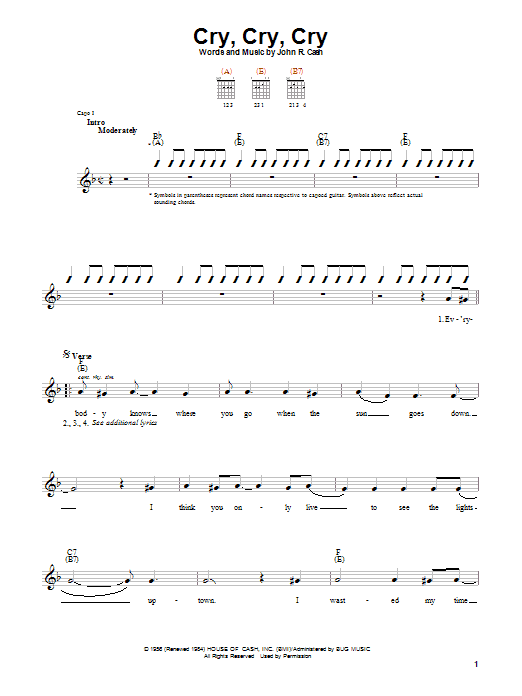 Download Johnny Cash Cry, Cry, Cry Sheet Music and learn how to play Lyrics & Chords PDF digital score in minutes