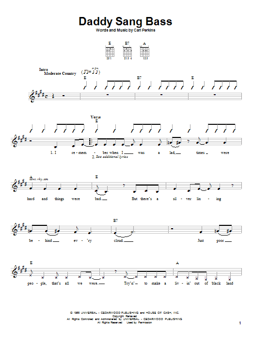 Download Johnny Cash Daddy Sang Bass Sheet Music and learn how to play Chord Buddy PDF digital score in minutes