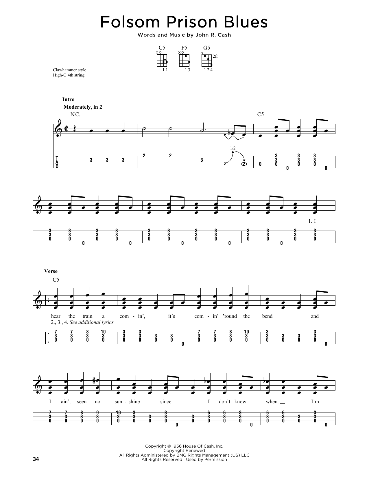 Download Johnny Cash Folsom Prison Blues (arr. Jim Schustedt) Sheet Music and learn how to play Ukulele PDF digital score in minutes