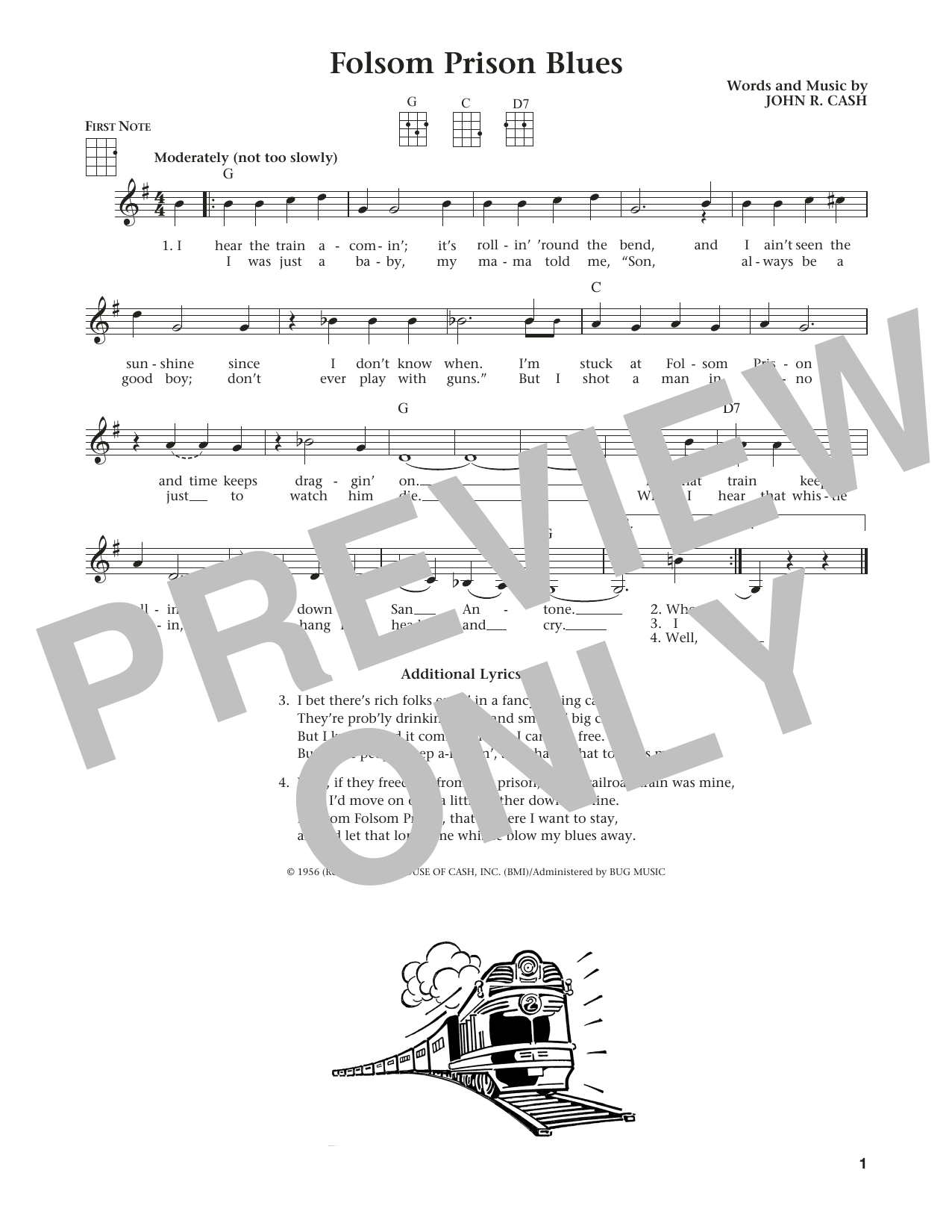 Download Johnny Cash Folsom Prison Blues Sheet Music and learn how to play Ukulele PDF digital score in minutes