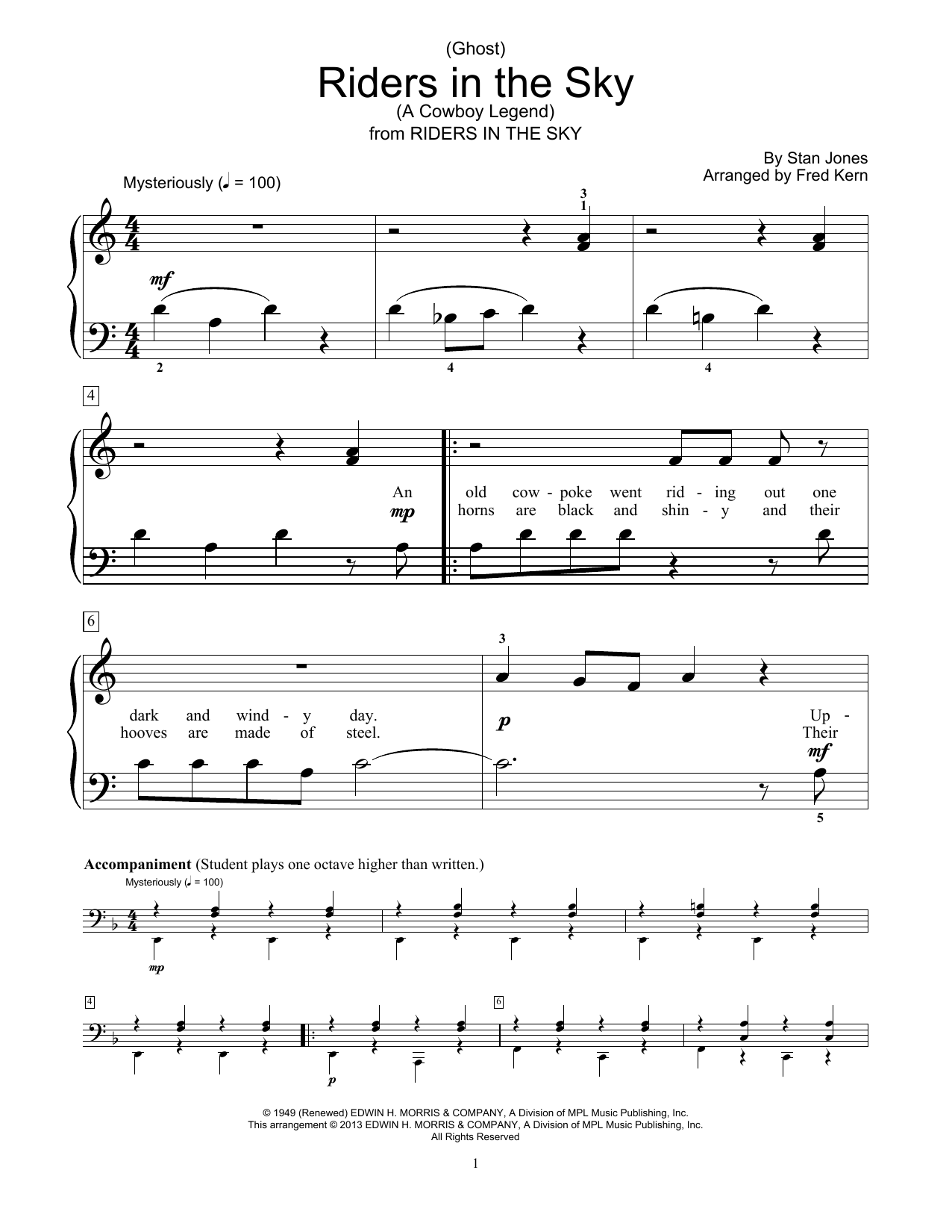 Download Fred Kern (Ghost) Riders In The Sky (A Cowboy Legend) Sheet Music and learn how to play Educational Piano PDF digital score in minutes