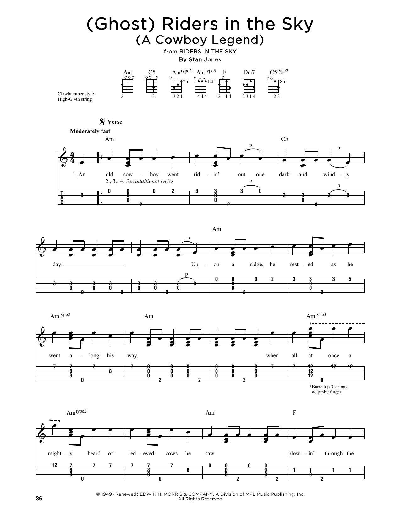 Download Johnny Cash (Ghost) Riders In The Sky (A Cowboy Legend) (arr. Jim Schustedt) Sheet Music and learn how to play Ukulele PDF digital score in minutes