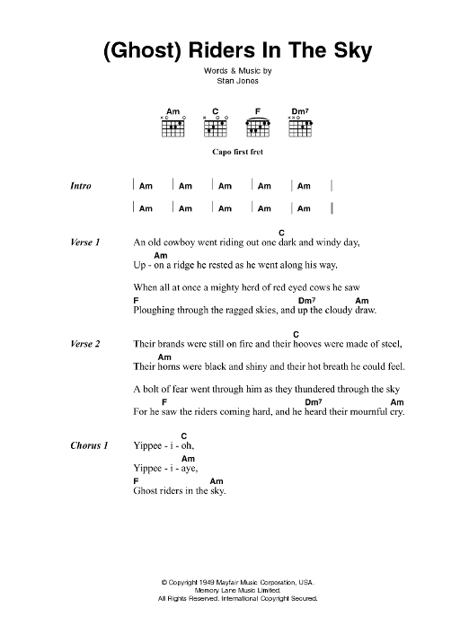 Download Johnny Cash Ghost Riders In The Sky Sheet Music and learn how to play Lyrics & Chords PDF digital score in minutes