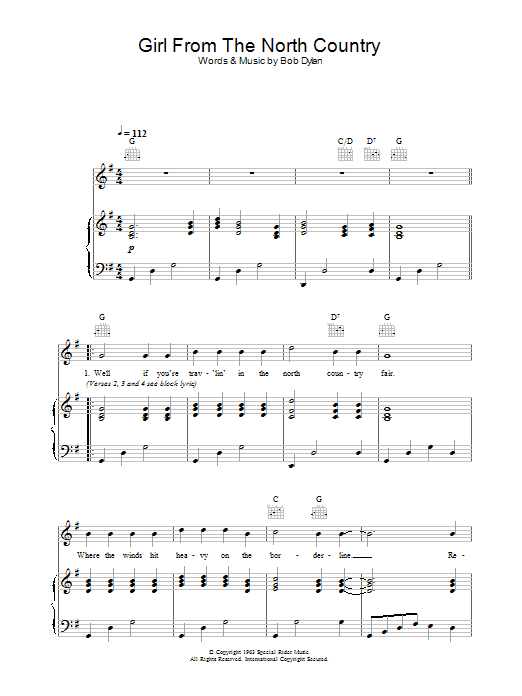 Download Johnny Cash Girl From The North Country Sheet Music and learn how to play Lyrics & Chords PDF digital score in minutes