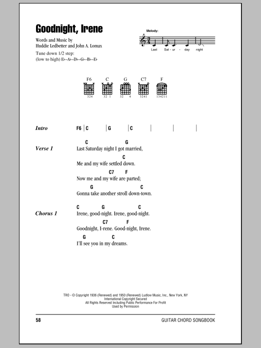 Download Johnny Cash Goodnight, Irene Sheet Music and learn how to play Real Book – Melody, Lyrics & Chords PDF digital score in minutes